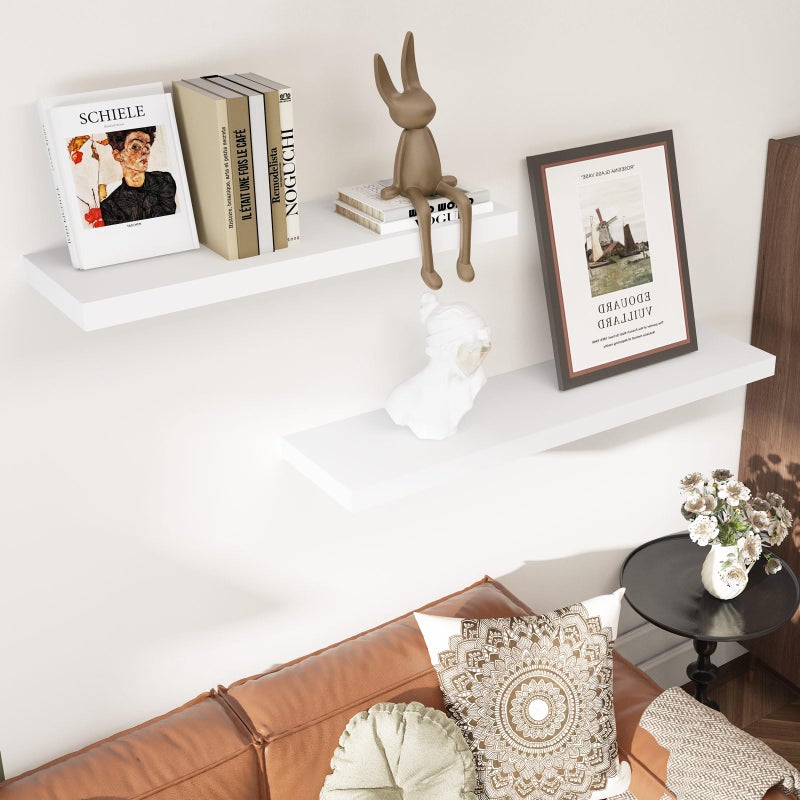 WELLAND 12" Deep White Floating Shelves, Floating Shelf Wall Shelf Display Floating Shelf, 35.43" L x 11.81" D x 2" T, Deeper Than Others, White - Image 3